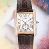 President Cool Herr Square Roman Tank Dial Watches Day Date Time Shiny Starry Clock Japan Quartz Movement Two Line Diamonds Ring Armband Rose Gold Silver Watch Gifts