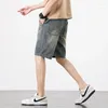 Herren-Shorts Männer summieren dünne Fünf-Punkte-Denim-Vintage-Wäsche Baggy gerade einfache einfarbige Ins Streetwear