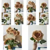 Flores decorativas grinaldas 10pcs Toffee Flor de rosa artificial com hastes longas seda no atacado para casal em casa decoração de escritório dhc4i