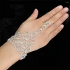 Link Bracelets Fashion Charm Women Girl Crystal Dance Jewelry Connected Finger Ring Bridal Bracelet Chain Rhinestone Bangle