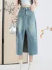 Röcke Retro bestickte Blume Denim High Taille Split Rock 2024 Sommer Mode Frauenkleidung