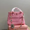 Trendig lyx tygväska kväll strass totes kvinnor designers handväska kedja crossbody väskor kvinnlig läder handväska rosa axelväska