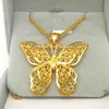 Pendant Necklaces Real 24k Gold Color Golden Butterfly Pendant for Men Bro Women Necklace Oro Puro De 24k Necklaces Chain Wedding Engagement 240419