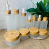 Storage Bottles Logo 30G Frosted Glass With Bamboo Cap For Eye Cream/Essence Cosmetic Jar 1oz Empty Skin Care Case Lid Jars