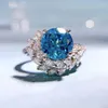 Cluster Anneaux Springlady 925 Siltling Silver Round Aquamarine Sapphire White Gemstone Femmes Ring Engagement de mariage Bijoux Fine