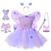 Sukienki dla dziewczynek Fancy dziewczyny fioletowy motyl siatka Tutu Princess Tiulle sukienka karnawałowa Halloween Fairy Up kostium dla dzieci 2-10T