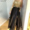 Party Dresses Black Off Shoulder Sexy A-Line Prom 2024 Handgjorda Flowers Crystal Satin Glowns Sergen Hill Bla70038