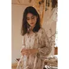 Dames slaapkleding katoen viscose elegant temperament bedrukt backless pellover lange mouwen pyjama jurk voor pyjama slaap