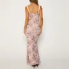 カジュアルドレスY2K服を着る女性のための長い色固体色/花のプリントノースリーブボディコンエレガントなイブニングパーティー