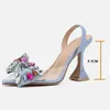 Eilyken Fashion Denim Bowknot Crystal Pumps Sexy Pointed Toe High Heel Women Sandals Prom Party Spring Shoes Zapatillas De Mujer 240418