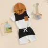 Clothing Sets Baby Boys Kids Summer Contrast Color Activewear Short Sleeve Hooded T-Shirts And Drawstring Shorts Toddlers Boy 2Pieces