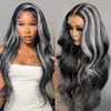 HD Body Wave Podświetlanie koronki z przodu prawdziwy gradient włosów szara peruka kobiety koronkowa przednia peruka wstępnie ścięta miodowa blond peruka syntetyczna 10-36-calowa hurtowa produkty do włosów