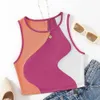 Damen Herzdruck ärmelloses runde Nackenrippen -Strick -Schnitt -Tanktop -Spleißfarben Crop Top Rückenfreier Top Y2K Sexy Weste Sommer 2024 240419