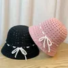 Berets Korean Version Sweet Bow Knitted Fisherman Hat Spring/Summer Hollow Breathable Face Showing Small Bowl Sunshade Bucket