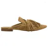 Slippers Korea Style Women's Square Toe Flat With Sandals Fashionable Mueller Shoes Woven Tassel Roman Sandalias Slides