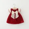 Robes de fille robe d'anniversaire de luxe d'été pour bébé coréen mignon arc manche en maille rouge princesse kids vêtements pour nourrissons bc1509-1