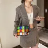 Secchi piccoli borse per donne design cubo di Rubik da donna borsetta quadrata mini con borsa in pelle in pelle metallica