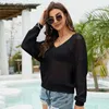 Women's T Shirt sexy Tees Women's Spring/Summer New Long Sleeve Pullover Thin Knit Cover Up Casual Loose V-Neck Hollow out Knit Shirt Plus Size tops