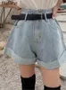 Damen -Shorts Jeans Retro Sommer Mini Frauen Weitbein loser koreanischer Stil Falten Damenhosen Mode lässig Frau hohe Taille