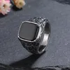 Anillos de racimo 925 Anillo de joyería de plata esterlina Natural 10 12 mm Big Black Agate Stone Vintage para mujeres Regalos de fiesta