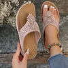 Kleding schoenen retro bloem decor wig flop flops voor vrouwen zomer 2024 clip teen platform slippers vrouw comfort non slip strand glijbanen sandalen