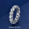 حلقة Solitaire Lnngy All Moissanite Eternity Ring 3mm 0.1ct 5mm 0.5ct 925 Sterling Silver Wedding Band for Women Lovers Party Jewelry Gift D240419