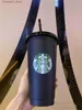 Mugs 24oz/710ml Plastic Tumbler Reusable Black Drinking Flat Bottom Cup Pillar Shape Lid Straw MugQ240419