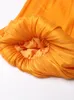 Robes décontractées Chicever Minimalic Folds Midi pour femmes V couche Lantern Sleeve haute ceinture patchwork ceinture élégante robe solide femelle