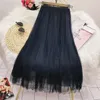 Skirts Fashion Solid Color Embroidered Flares Decoration Gauze Pleated Skirt Slim High Waisted All-match Lady Casual Z687