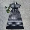 디자이너 드레스 v 넥 고급 인쇄 A- 라인 드레스 여성 캐주얼 BOWKNOT NECK BIG SWING LONG MAXI 드레스