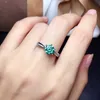 Solitaire Ring Green Blue Solitaire Ring for Women Solid 925 Sterling Silver Rings Round Moissanite Diamond For Wedding Engagement Fine Jewelry D240419