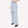 Damen Mode Mode Distressed High Tailled Wide Leg Hosen Casual Jeanshose Denim Hosen