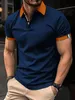 2024 Spring Mens Button-up Polo Shirt Solid Colif Cuff Shiss Short Sleeve Lapel T-Shirt Casual Breattable Top Mens Wear 240409