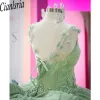 Sage Green Green 3D Abito a farfalla Abiti Quinceanera Abiti Spaghetti Cinghie Pearle Corsetto per perle Sweet 16 Vestido de 15 Anos