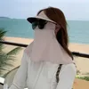 Beretten Hooded Silk Sunscreen Masker Ademend 3D Brim Open Haar Gat Face Neck Cover Sjang Hoofd UV Proof Hat Vrouwen
