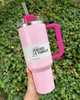 US STOCK Camelia Pink Gradient H2.0 40oz Stainless Steel Tumblers Cups with Silicone handle Lid Straw Travel Car mugs Keep Drinking Cold Water Bottles