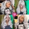 HD Body Wave Highlight Spets Front Real Hair Gradient Gray Wig Women Spets Front Wig Pre-Pluced Honey Blonde färgad syntetisk peruk 10-36 tum grossist Hårprodukter