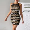 Basic Casual Dresses Designer Dress Sexy Hollow Knitted Suspended Dress Summer Slim Fit Stripe Mid length Knitted Dress