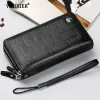 Wallets weixier nova e genuína embreagem de couro celular longa carteira masculina simples de vaca multifuncional com zíper de dinheiro bolsa de negócios