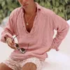 Camicie casual maschile semplicità in cotone e colore a colore solido lungo -camicia da camicia spiaggia spiaggia sciolta