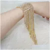 Charm Armband Fashion FL Armband Handsmycken Bridal Shiny Long Tassel Crystal Bangles Wedding Jewellery 230425 Drop Leverans DHLAS