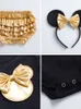 and Male Female Baby Cartoon Set, Baby Short Sleeved Black Jumpsuit, Gold PP Pants, Exquisite Hair Band Three Piece Set B