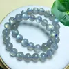 Link Bracelets Natural Grey Moonstone Bracelet Men Women Charm Flash Blue Light Bangles Genuine Jewelry Gifts 8/9/11MM