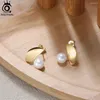 Gestüt Ohrringe Orsa Jewels 14K Gold 925 Sterling Silber Perle für Frauen Mode einfaches Schmuck Jubiläum Geschenk GPE48