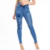 Kvinnors jeans fast färg mager imitation denim casual elastiska midja byxor sport yoga utomhus pantaloner