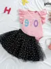 2024 Day Valentine's Baby Girl Dress Set with Western Printed Letters Flying Sleeves Sweetheart Half Skirt Set of 2 Party Dresses es