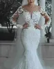 Romantisk underbar långärmad sjöjungfru bröllopsklänningar pärlor spets prinsessan brudklänning skräddarsydda applikationer se genom ba9863