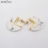 Stud Earrings BOROSA Design 5Pairs Gold Plating White Turquoises Howlite Slice Earring Jewelry For Women Wholesale ZG0431