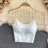 Camisoles & Tanks Women Crop Tops Sexy Solid Camisole Ice Silk Tube Top Seamless Sports Tank Wireless Underwear Padded Bra Bralette Vest for Lady Female Summer 173
