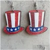 Orecchini lampadari penzolanti Stampa bandiera americana Dichiarazione di drop di goccia di cova di mucca autentica Giorno dell'Indipendenza 4 ° 4 ° per Jy Jewelry D DHA5X